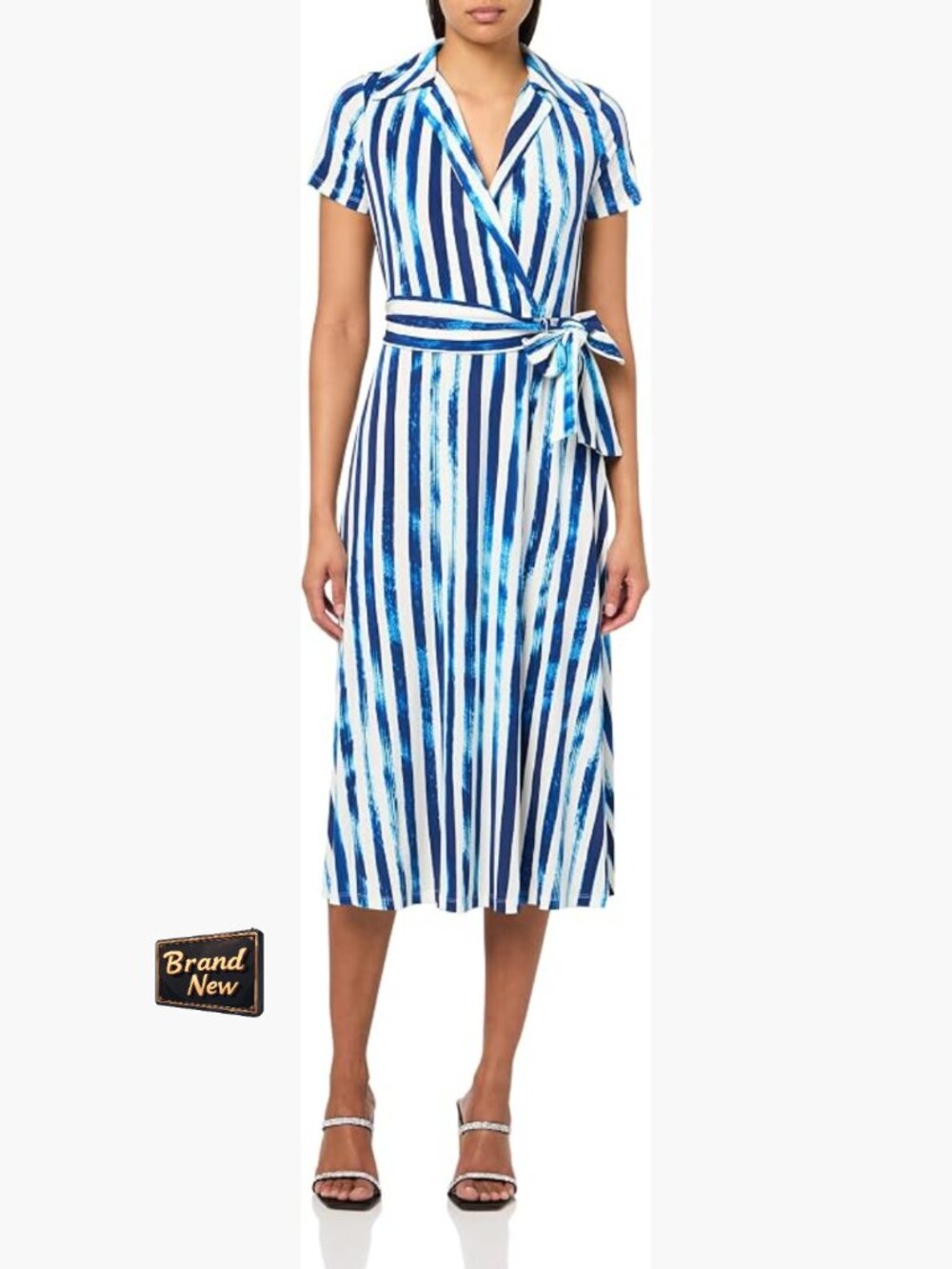 Women's Short Sleeve Collared V-Neck Midi Dress Faux Wrap Polyester Spandex